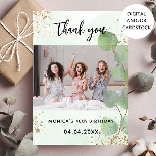 Birthday photo eucalyptus thank you card