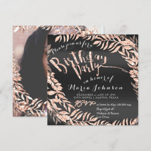 Birthday Photo Framed Rose Gold Black Royal Invitation