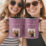 Birthday photo friend names plum purple mug<br><div class="desc">A gift from friends for a woman's 21st birthday, celebrating her life with 3 of your photos of her, her friends, family, interest or pets. Personalise and add her name, age 21 and your names. A girly, feminine plum, purple coloured background. Her name is written with a modern hand lettered...</div>