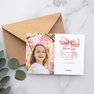 Birthday photo girl pink bow thank you card
