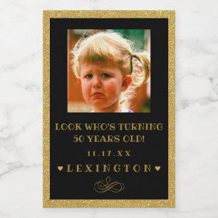 Birthday Photo Glitter Look Mini Bottle Label  
