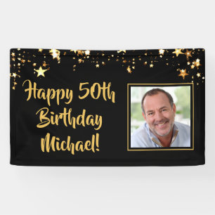 Birthday Photo Gold Stars Custom Colour Banner