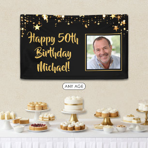Birthday Photo Gold Stars Custom Colour Banner