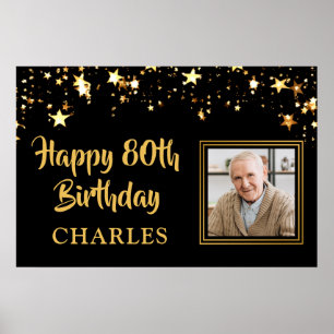 Birthday Photo Gold Stars Personalised Your Colour Poster