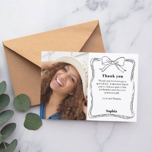 Birthday photo hand-drawn bow thank you card