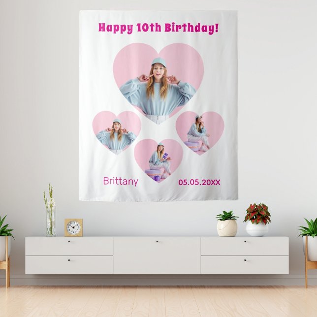 Birthday photo heart collage girl welcome tapestry (Creator Uploaded)