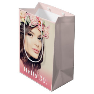 Birthday photo hello 30 rose gold medium gift bag