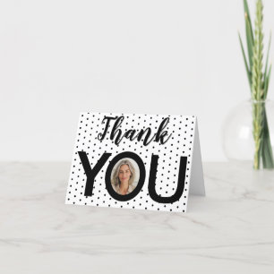 Birthday Photo in You Black & White Dots  Thank You Card