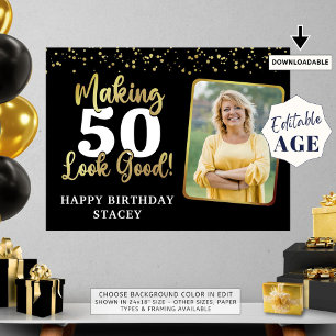Birthday Photo Making AGE Look Good Black Gold Poster