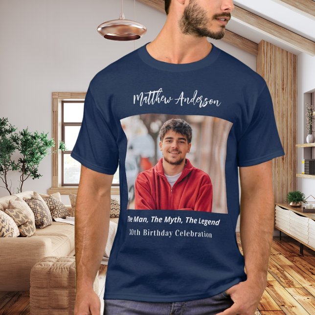 Birthday photo man myth legend name fun blue T-Shirt (Creator Uploaded)