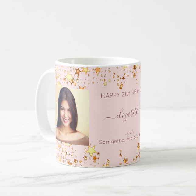 Birthday photo rose gold blush friends photo coffee mug (Front Left)