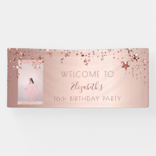 Birthday photo rose gold glitter stars welcome banner