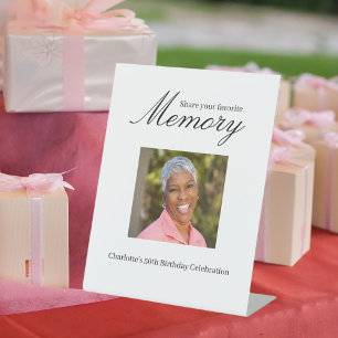 Birthday photo share a memory pedestal sign