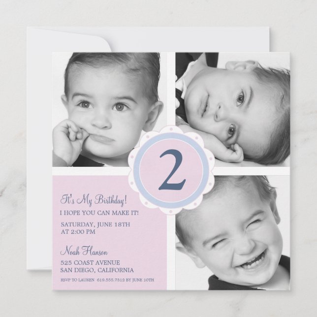 Birthday Photo Squares Invitation (Front)