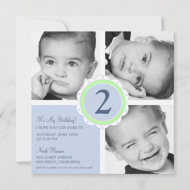 Birthday Photo Squares Invitation (Front)