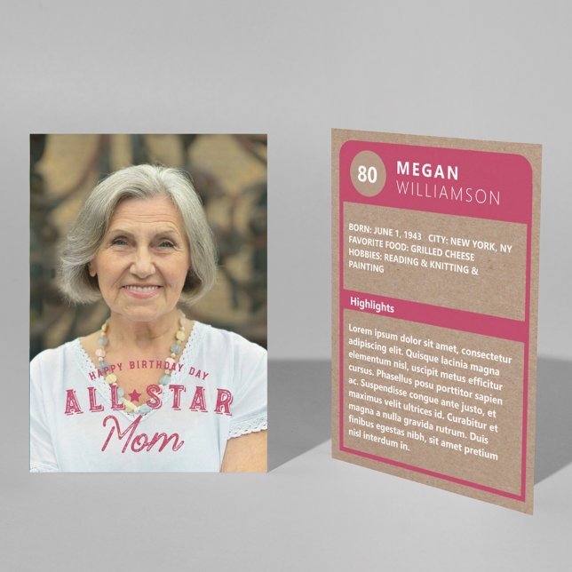 Birthday Photo & Stats All-Star Mum Baseball Card (Creator Uploaded)