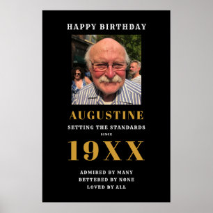 Birthday Photo Template Elegant Chic Black Gold Poster