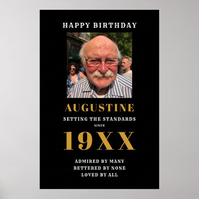 Birthday Photo Template Elegant Chic Black Gold Poster (Front)