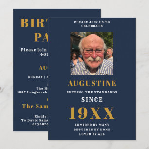 Birthday Photo Template Elegant Chic Blue Gold