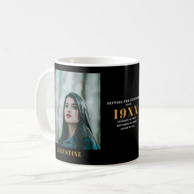 Birthday Photo Template Elegant Chic Gold Black Coffee Mug (Front Left)