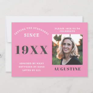 Birthday Photo Template Elegant Chic Pink Grey