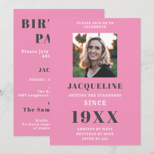 Birthday Photo Template Elegant Chic Pink Grey