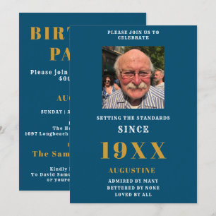 Birthday Photo Template Name Elegant Blue Gold