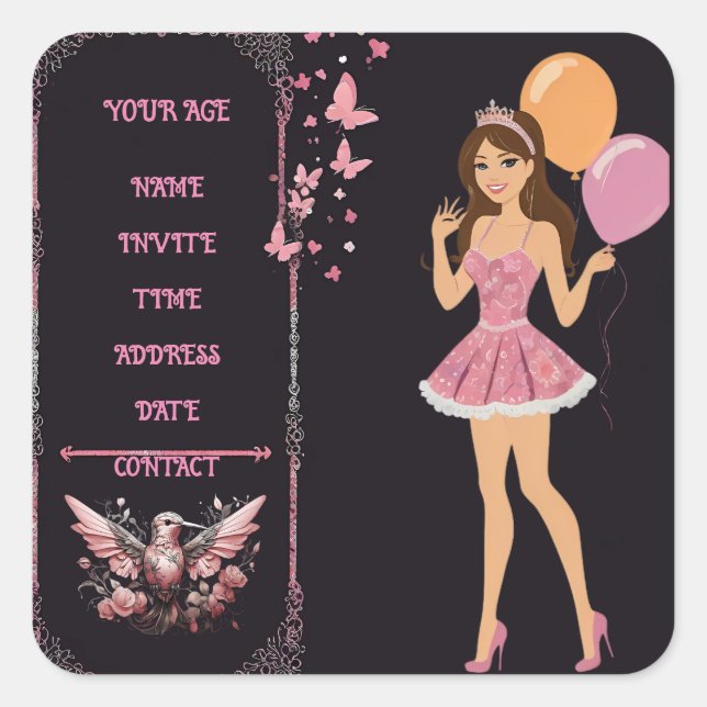 Birthday photo template you can fully personalise  square sticker (Front)