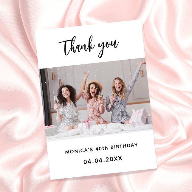 Birthday photo white simple elegant thank you card (Creator Uploaded)