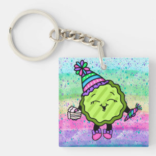 Birthday Pickle   Pink and Purple Birthday Hat  Key Ring