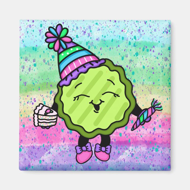 Birthday Pickle | Pink and Purple Birthday Hat   Magnet (Front)