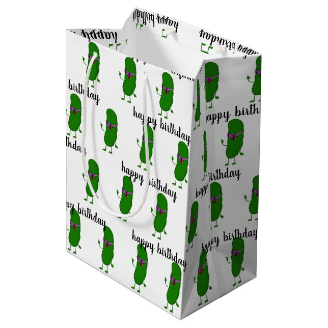 Birthday Pickle With Pink Glasses Medium Gift Bag (Back Angled)