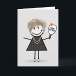 Birthday Pickleball Stick Figure Girl Card<br><div class="desc">Cute stick figure girl with hair,  sneakers,  pearl necklace,  and polka dot dress holding a pickleball paddle with an orange ball on a grey background.
Background colour can be changed.
All text is editable.</div>