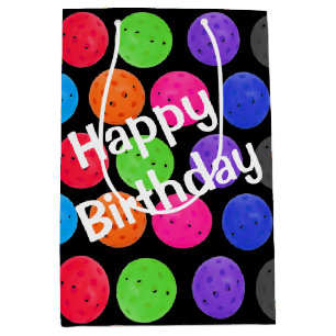Birthday Pickleballs on Black  Medium Gift Bag