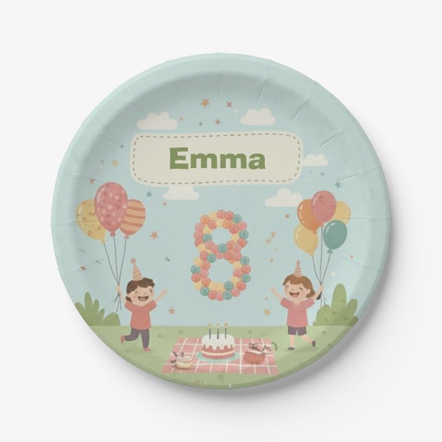 Birthday Picnic, Cute Retro Style Paper Plate (Front)
