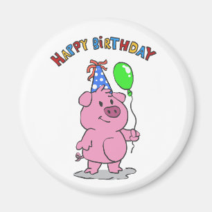 Birthday Pig cartoon   choose background colour Magnet