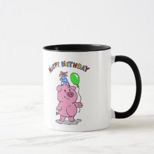Birthday Pig cartoon   choose background colour Mug