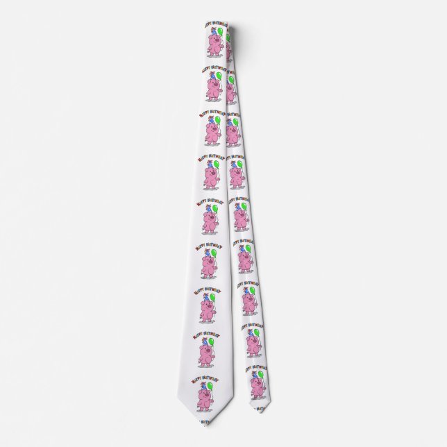 Birthday Pig cartoon | choose background colour Tie (Front)