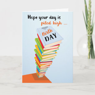 Birthday Pile of Books Card
