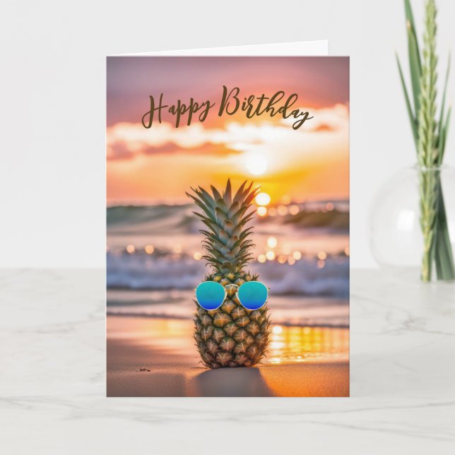 Birthday Pineapple With Retro Sunglasses Card (Front)