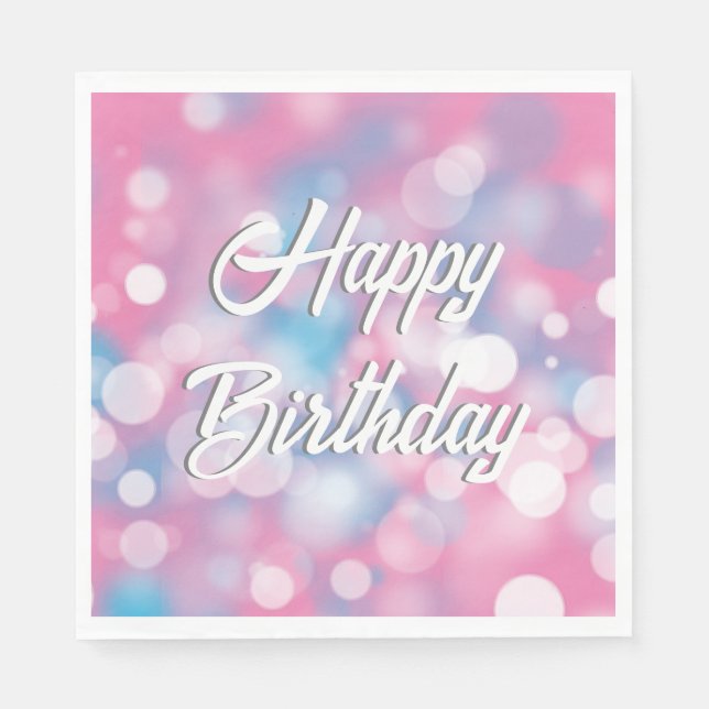 Birthday Pink and Aqua Bokeh Party Lights Napkin (Front)