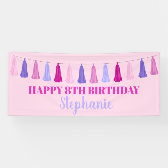 Birthday Pink and Purple Tassel Banner (Horizontal)