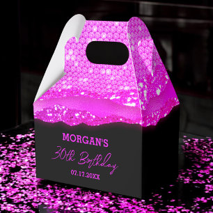 Birthday Pink Black Glitter Name Thank You Favour Box