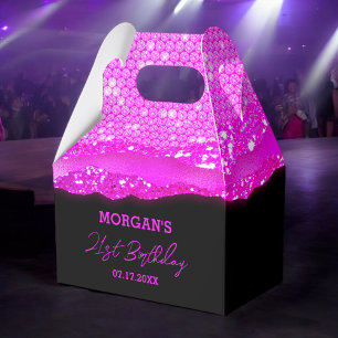 Birthday Pink Black Glitter Name Thank You Favour Box