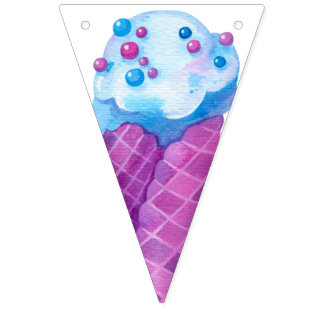 Birthday Pink Blue Ice Cream Cones Party Bunting
