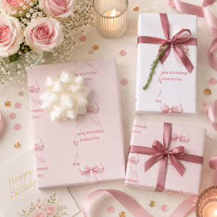 Birthday pink bow girl wrapping paper sheet