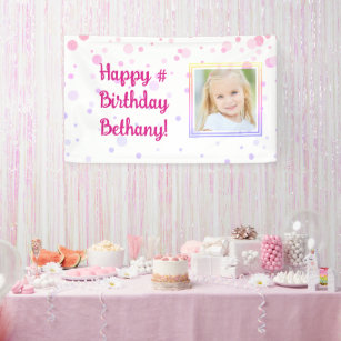 Birthday Pink Confetti Dots Photo Personalised Banner