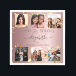 Birthday pink custom photo collage friends  napkin<br><div class="desc">For a woman's 21st (or any age) birthday, celebrating her life with a collage of 6 of your high quality photos of her, her friends, family, interest or pets. Personalise and add her name, age 21 and your names. Grey text. A girly and feminine pink, dusty rose background colour. Her...</div>