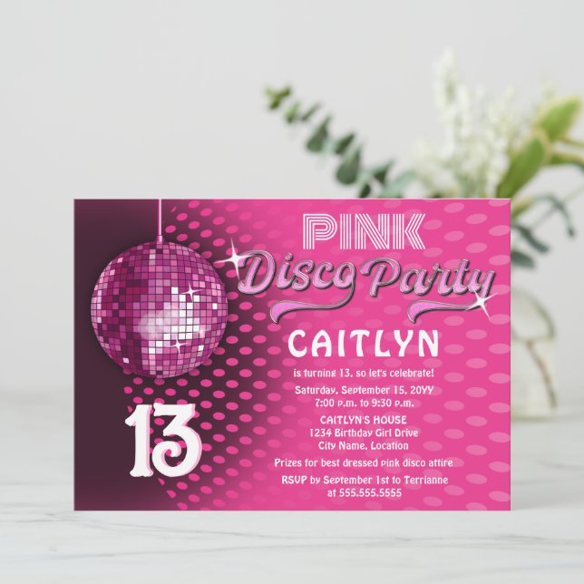 Birthday Pink Disco Party Invitation (Standing Front)