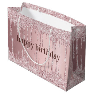 Birthday pink dusty rose glitter drips luxury large gift bag